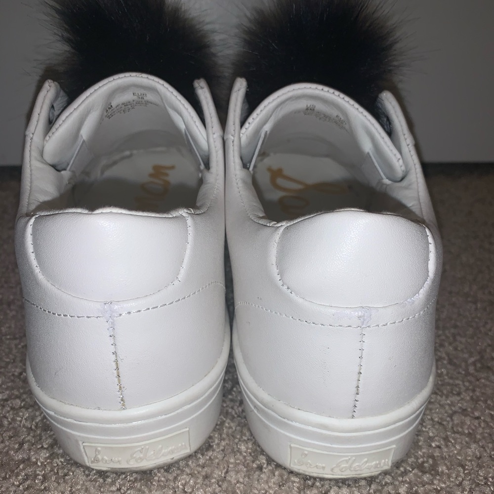 White Sam Edelman Sneakers with Grey and Navy Poms - Picture 3 of 10